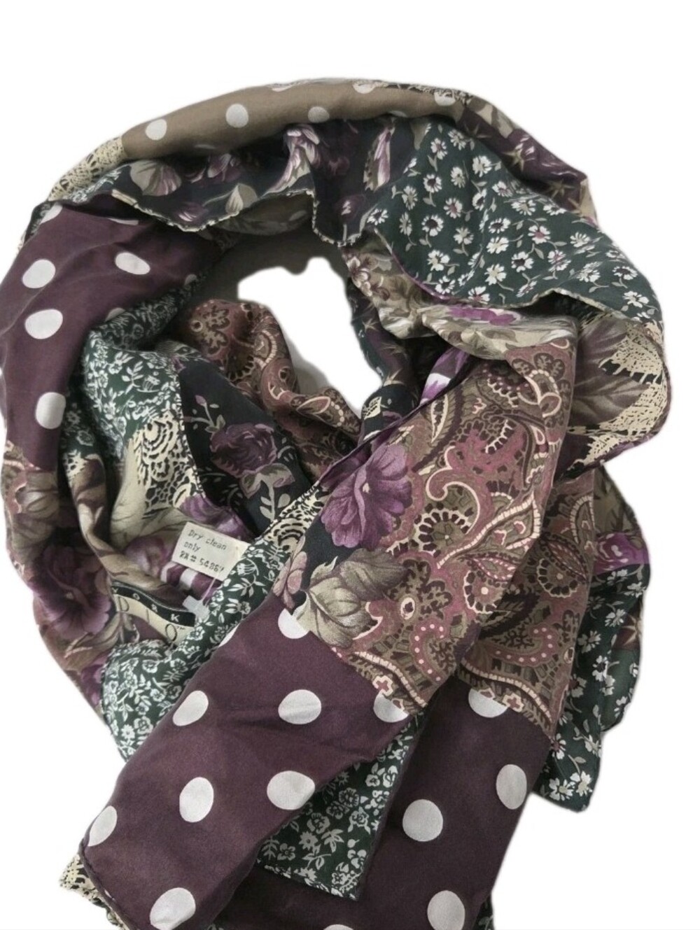 New York Studio Purple Floral & Polka Dot Square Patchwork Scarf